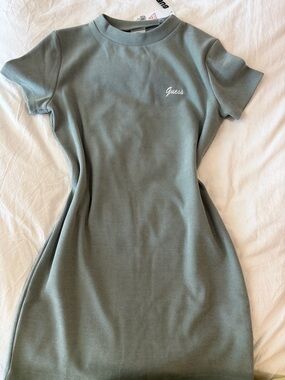 GUESS Sage Green Ribbed Short Sleeve Mini Dress